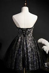 Black Print Sweetheart A-Line Homecoming Dresses with Bow