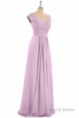 Dusty Purple Chiffon V-Neck Backless A-Line Long Bridesmaid Dress