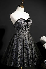 Black Print Sweetheart A-Line Homecoming Dresses with Bow