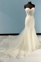 Princess White Sweetheart Appliques Mermaid Long Wedding Dresses