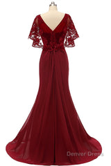 Mermaid Wine Red Ruffled Long Mother of the Bride Dress