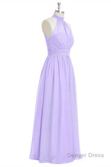 Lavender Chiffon Halter Long Bridesmaid Dress