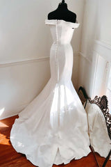 Elegant White Off-the-Shoulder Mermaid Long Wedding Dresses