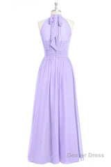 Lavender Chiffon Halter Long Bridesmaid Dress