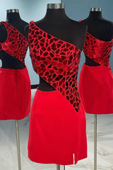 Red Cut Glass Mirror One-Shoulder Cutout Homecoming Dresses