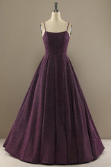 charming a line purple prom Dresses with split front