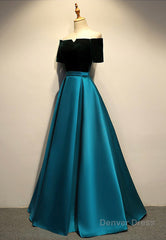 Elegant Velvet Satin Long Prom Dresses, A-Line Evening Dresses