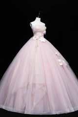 Lovely Pink Tull Applique Ball Gown Formal Dresses, Pink Sweet 16 Dresses