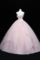 Lovely Pink Tull Applique Ball Gown Formal Dresses, Pink Sweet 16 Dresses