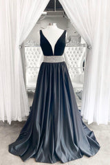 Black A-Line Velvet Long Prom Dresses, Black Evening Dresses