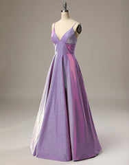 A-Line Long Prom Dresses Spaghetti Straps Lilac Evening Dresses