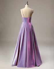 A-Line Long Prom Dresses Spaghetti Straps Lilac Evening Dresses