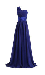 Column One Shoulder Floor Length Chiffon Royal Blue Bridesmaid Dresses