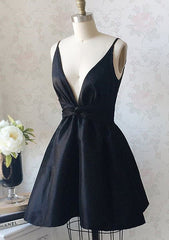 A-line V Neck Sleeveless Taffeta Short/Mini Homecoming Dresses With Ruffles