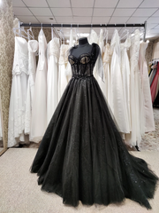 Tulle Black Prom Dresses, Off Shoulder A-Line Party Dresses Elegant Evening Dresses