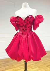 A-line Princess Sweetheart Short Sleeve Short/Mini Satin Homecoming Dresses with Sequins Bubble S10237003H