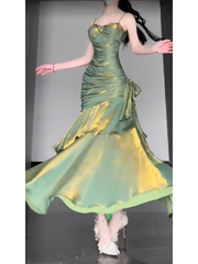 Retro Mermaid Green Prom Dresses With Flower