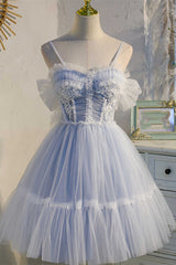 Sky Blue Sweetheart Bow-Back Short Homecoming Dresses