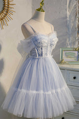 Sky Blue Sweetheart Bow-Back Short Homecoming Dresses