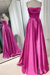 Barbie Pink Cowl Neck Lace-Up A-Line Prom Dresses