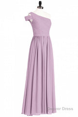 Dusty Purple Chiffon One-Shoulder A-Line Long Bridesmaid Dress