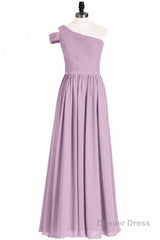 Dusty Purple Chiffon One-Shoulder A-Line Long Bridesmaid Dress