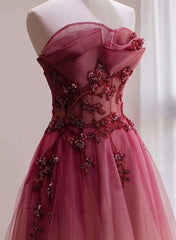 Beautiful Tulle Gradient with Beaded Long Party Dresses, A-line Gradient Prom Dresses