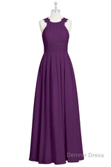 Magenta Chiffon Halter Cutout Back Long Bridesmaid Dress