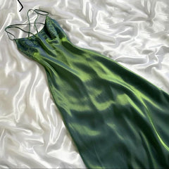 Vintage grøn enkel lang festkjole