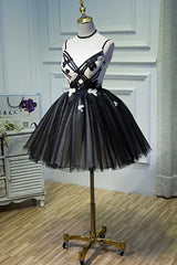 A-Line Flower Black Lace-Up Short Homecoming Dresses