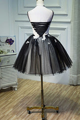 A-Line Flower Black Lace-Up Short Homecoming Dresses