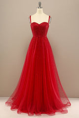 beautiful red sweetheart prom Dresses with beading