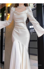 Elegant Mermaid Prom Dress Satin White Long Evening Dress