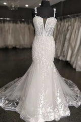 Mermaid White Floral Lace Sweetheart Long Wedding Dresses