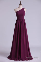 Magenta Chiffon One-Shoulder A-Line Long Bridesmaid Dress