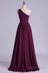 Magenta Chiffon One-Shoulder A-Line Long Bridesmaid Dress