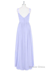 Lavender Chiffon V-Neck Backless Long Bridesmaid Dress