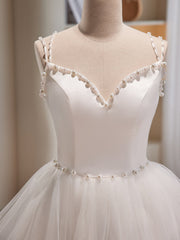 White Spaghetti Strap Tulle Short Prom Dresses, Cute A-Line Party Dresses