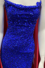 Royal Blue Lace-Up Sequins Mermaid Long Prom Dresses with Slit