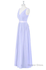 Lavender Chiffon V-Neck Backless Long Bridesmaid Dress