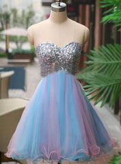 A-Line Sweetheart Multi Color Tulle Short Homecoming Dresses 2024 with Beading