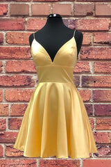 Simple Yellow Homecoming Dresses with Straps