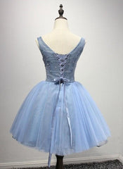 A-Line Crew Neck Blue Appliques Homecoming Dresses 2025