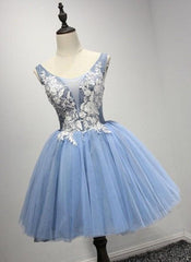 A-Line Crew Neck Blue Appliques Homecoming Dresses 2025