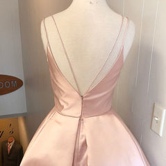 V Neck Straps Short Pink Homecoming Dresses