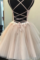 Blush Ball Gown Strappy Appliqued Homecoming Dresses