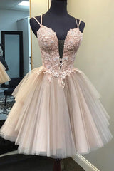 Blush Ball Gown Strappy Appliqued Homecoming Dresses