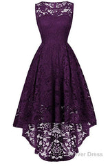 Sleeveless Hi-Low Lace Lavender Party Dress