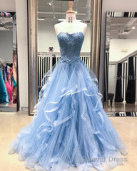 Gorgeous A Line Sweetheart Appliques Lace Prom Dresses with Ruffles