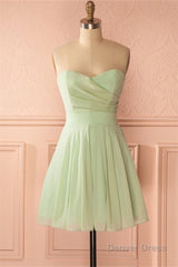 Sage Green Chiffon Strapless A-Line Short Dress